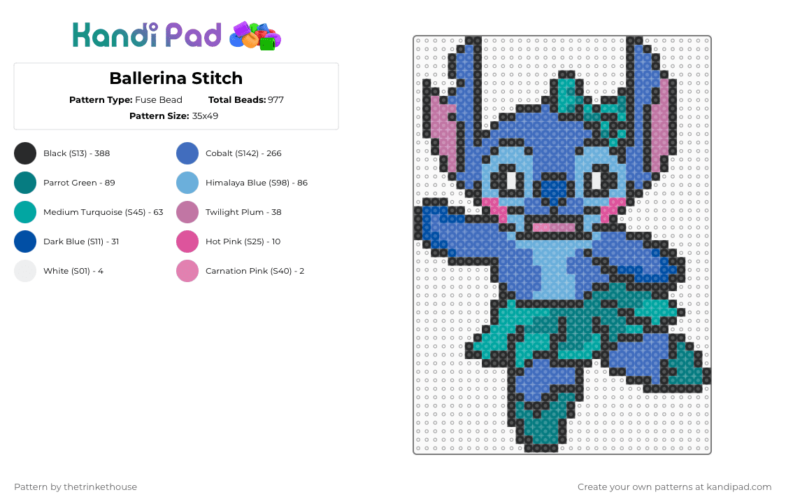 Ballerina Stitch - Fuse Bead Pattern by thetrinkethouse on Kandi Pad - blue,teal