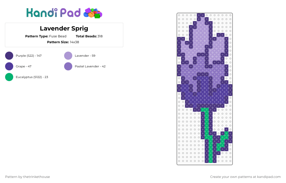 Lavender Sprig - Fuse Bead Pattern by thetrinkethouse on Kandi Pad - purple