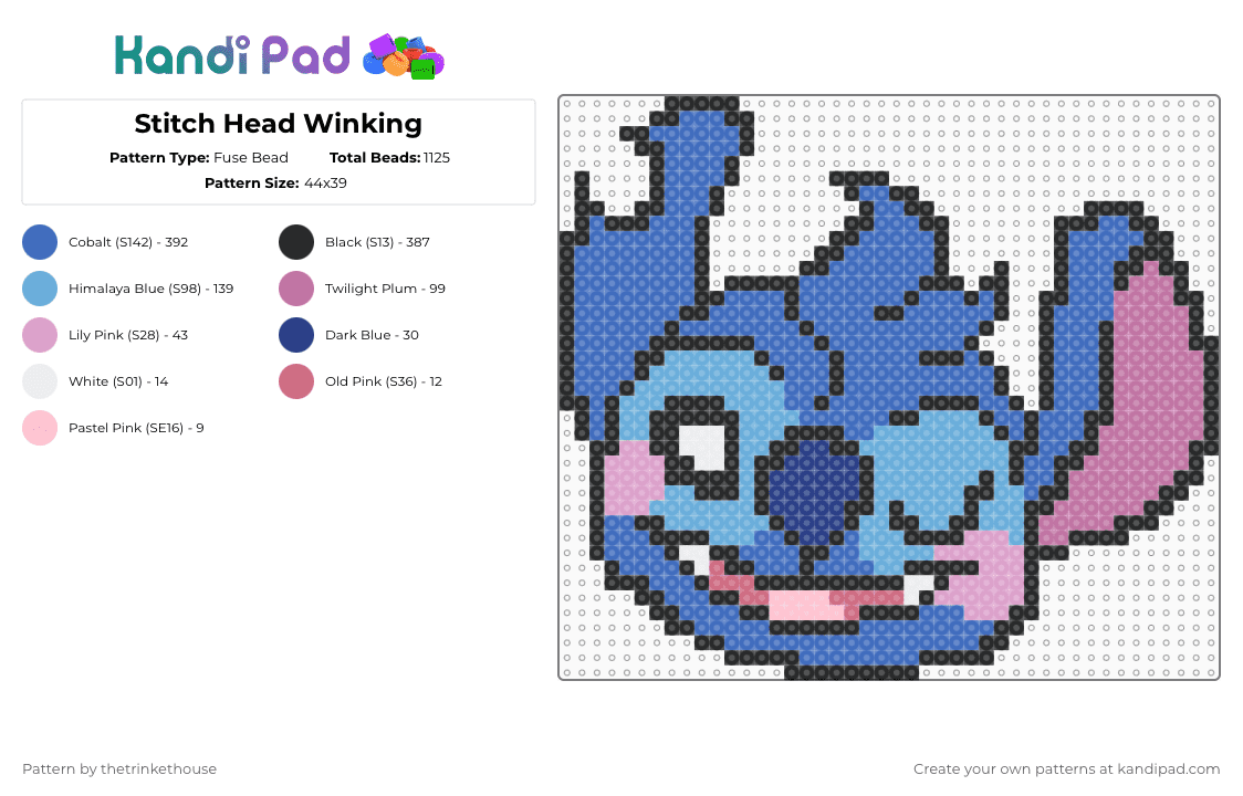 Stitch Head Winking - Fuse Bead Pattern by thetrinkethouse on Kandi Pad - blue