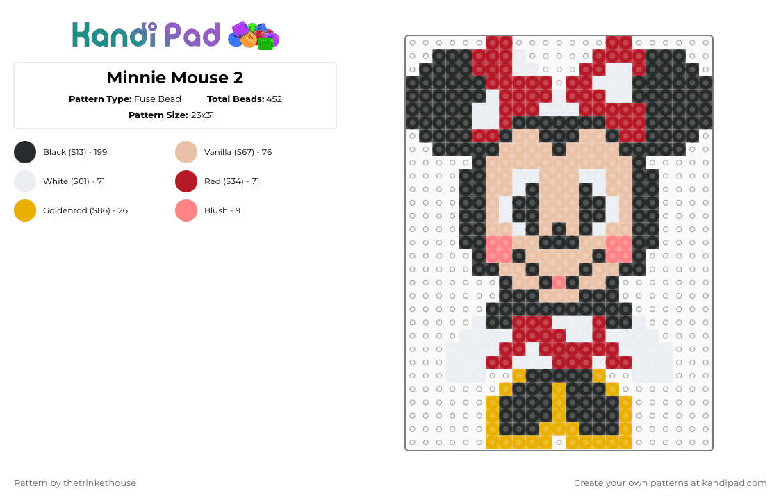 Minnie Mouse 2 - Fuse Bead Pattern by thetrinkethouse on Kandi Pad - red,beige