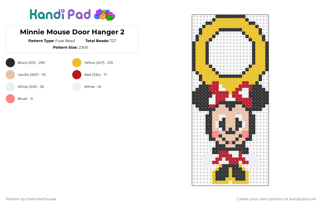Minnie Mouse Door Hanger 2 - Fuse Bead Pattern by thetrinkethouse on Kandi Pad - yellow