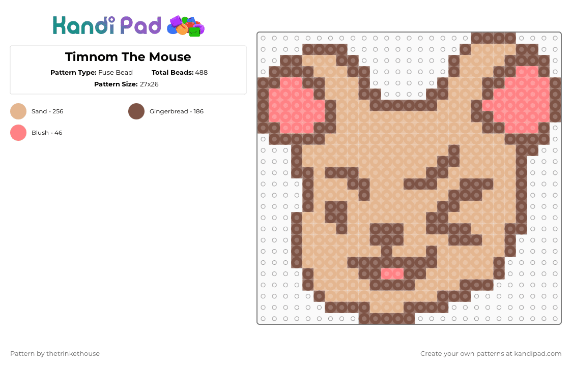 Timnom The Mouse - Fuse Bead Pattern by thetrinkethouse on Kandi Pad - tan,beige