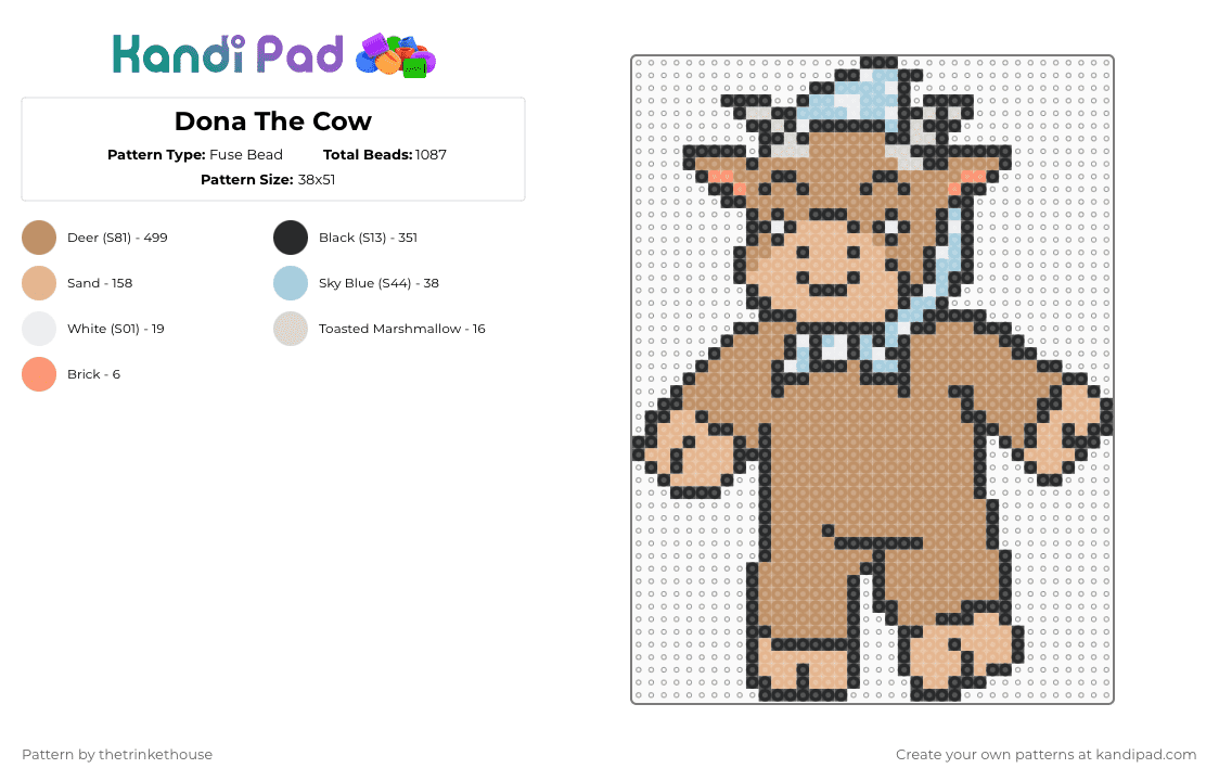 Dona The Cow - Fuse Bead Pattern by thetrinkethouse on Kandi Pad - beige,tan