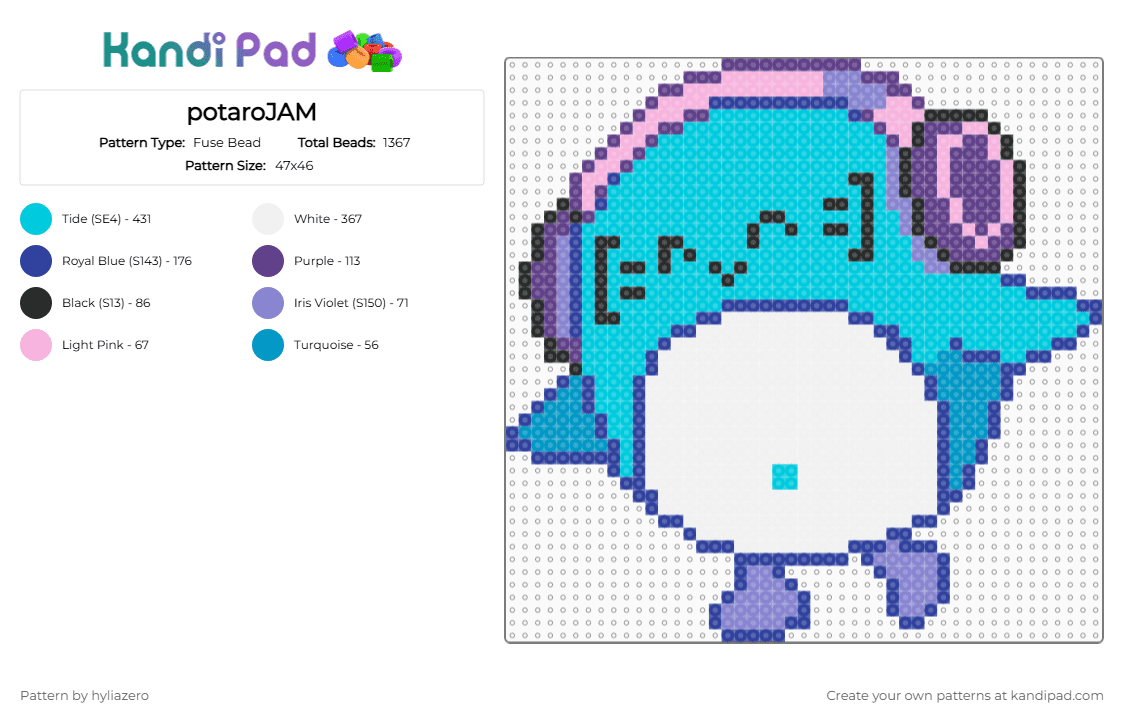 potaroJAM - Fuse Bead Pattern by hyliazero on Kandi Pad - purple,light blue