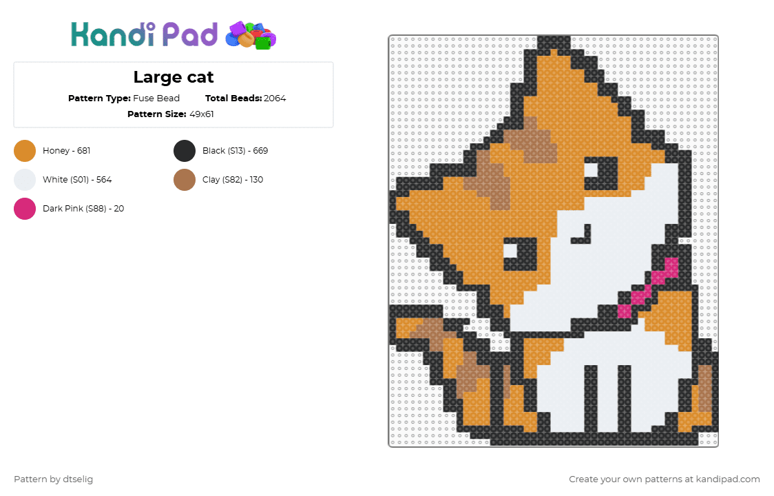 Large cat - Fuse Bead Pattern by dtselig on Kandi Pad - orange