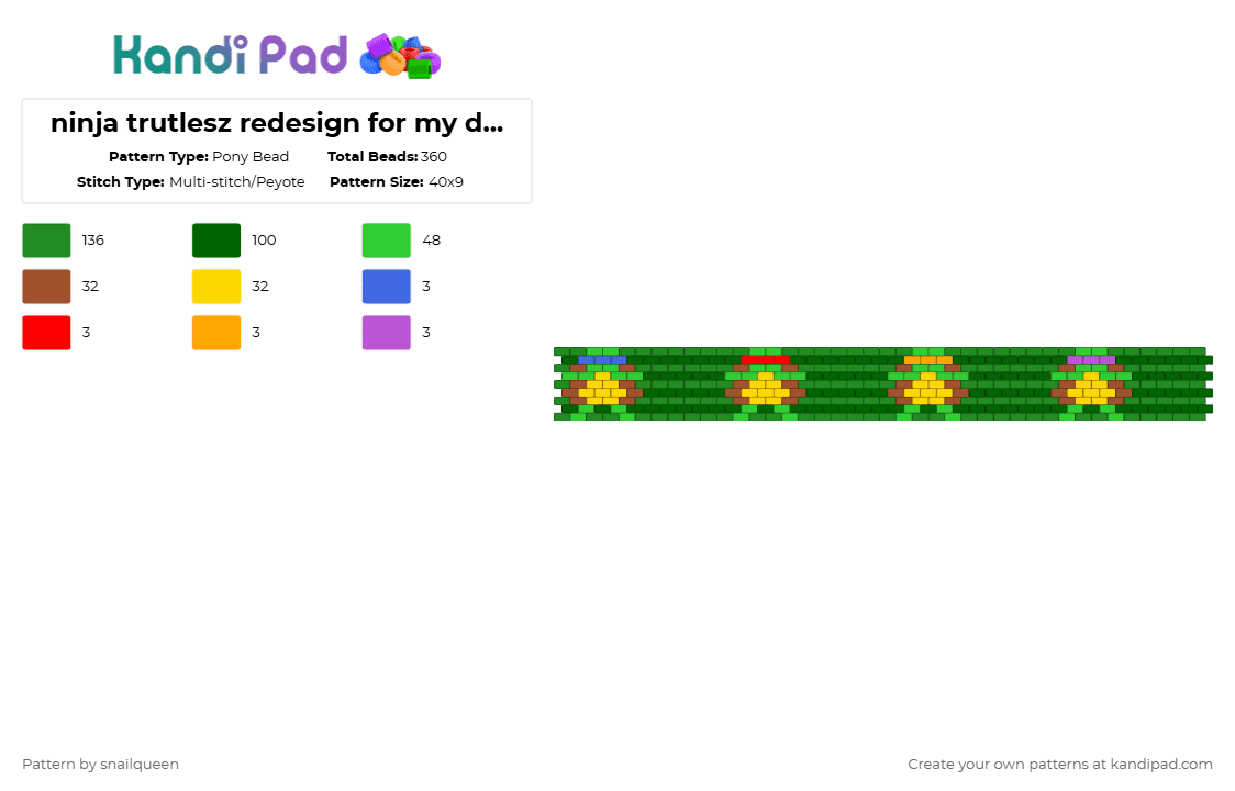 ninja trutlesz redesign for my dad ! - Pony Bead Pattern by snailqueen on Kandi Pad - green
