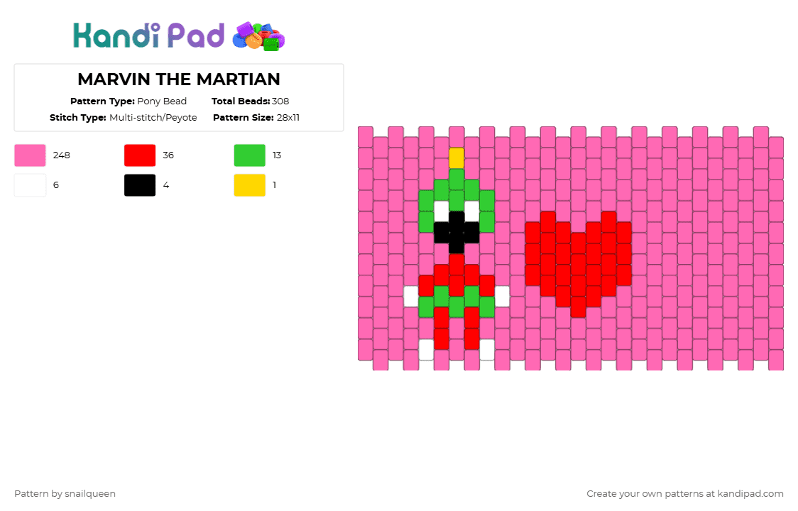MARVIN THE MARTIAN - Pony Bead Pattern by snailqueen on Kandi Pad - 
