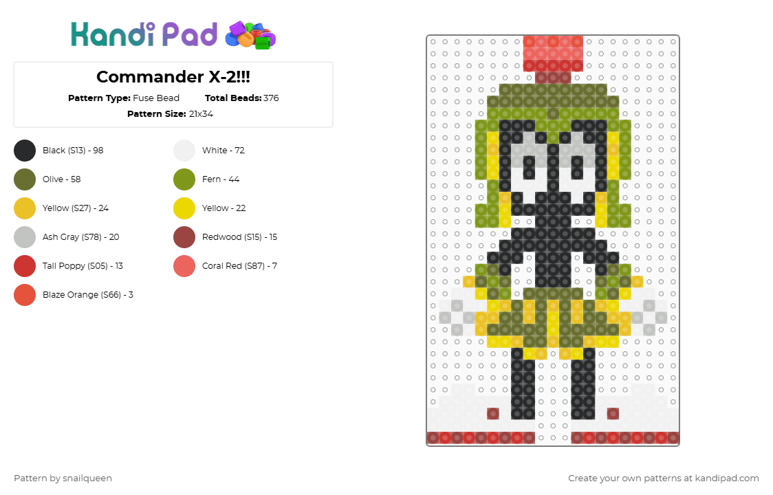 Commander X-2!!! - Fuse Bead Pattern by snailqueen on Kandi Pad - commander x2,duck dodgers,character,marvin martian,looney tunes,cartoon,gold