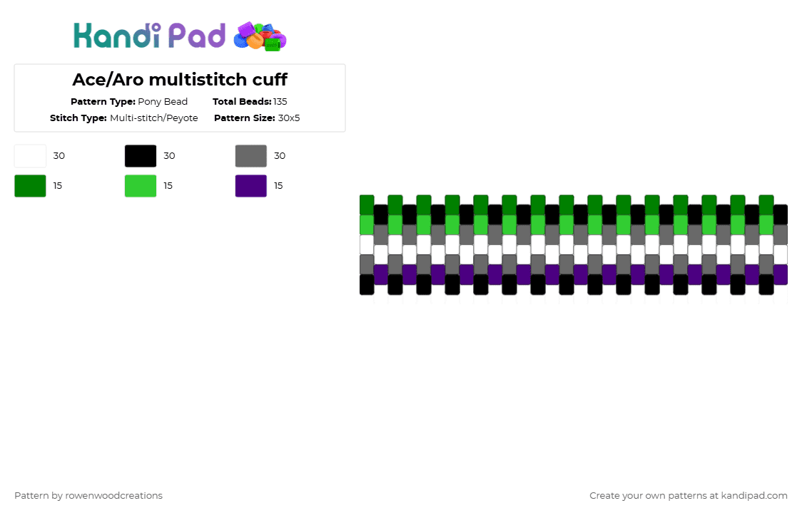 Ace/Aro multistitch cuff - Pony Bead Pattern by rowenwoodcreations on Kandi Pad - green,gray