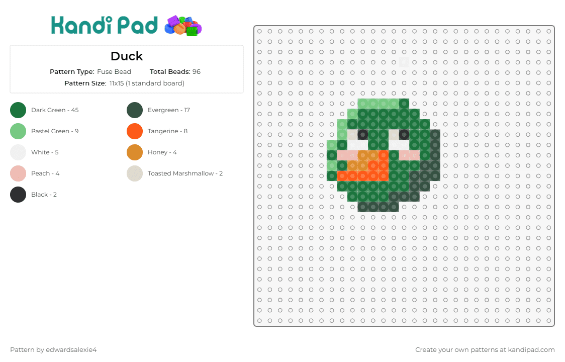 Duck - Fuse Bead Pattern by edwardsalexie4 on Kandi Pad - dont hug me im scared,creative,inventive,storytelling,characters,fans,series,project,green