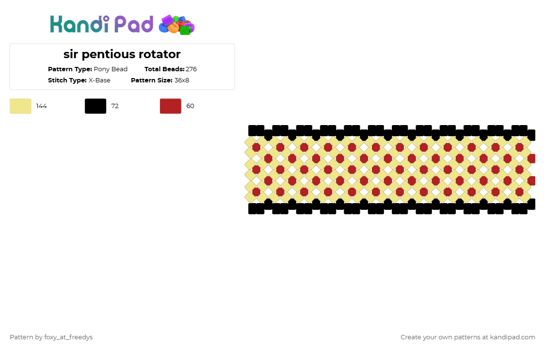 sir pentious rotator - Pony Bead Pattern by foxy_at_freedys on Kandi Pad - yellow,red,sir pentious,hazbinhotel,snake