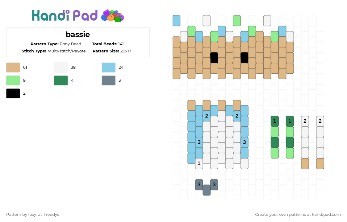 bassie - Pony Bead Pattern by foxy_at_freedys on Kandi Pad - light blue,beige