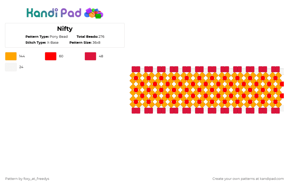 Nifty - Pony Bead Pattern by foxy_at_freedys on Kandi Pad - orange,red,nifty,stabby stab,hazbinhotel,critter