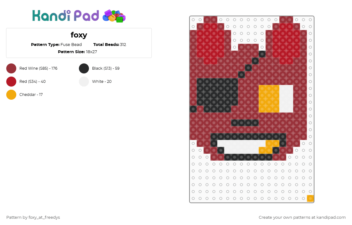 Foxy Fuse Bead Pattern - Kandi Pad | Kandi Patterns, Fuse Bead Patterns ...