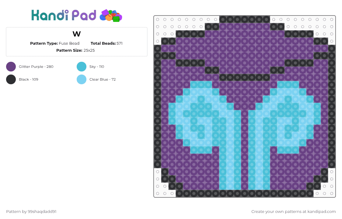 W - Fuse Bead Pattern by 99shaqdadd91 on Kandi Pad - mr wobble,ganja white night,music,light blue,purple