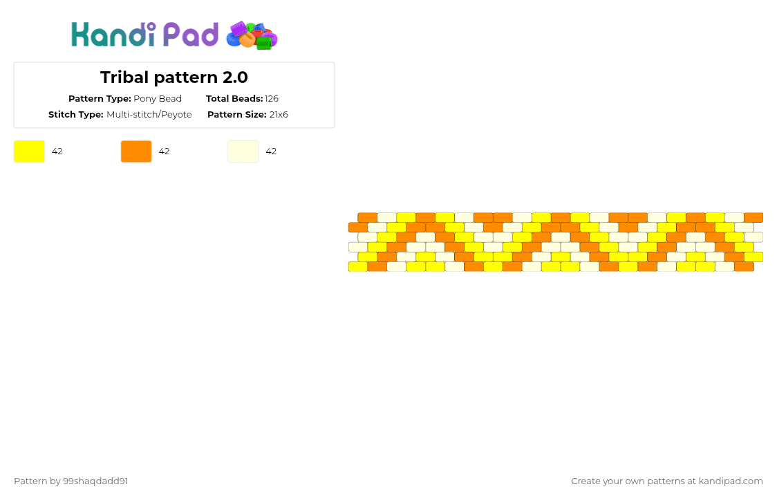 Tribal pattern 2.0 - Pony Bead Pattern by 99shaqdadd91 on Kandi Pad - yellow,orange