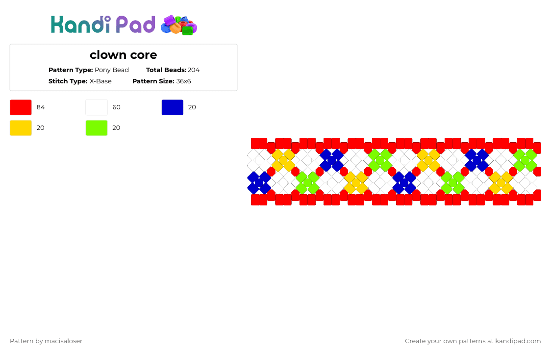 Clown core Pony Bead Pattern - Kandi Pad | Kandi Patterns, Fuse Bead ...