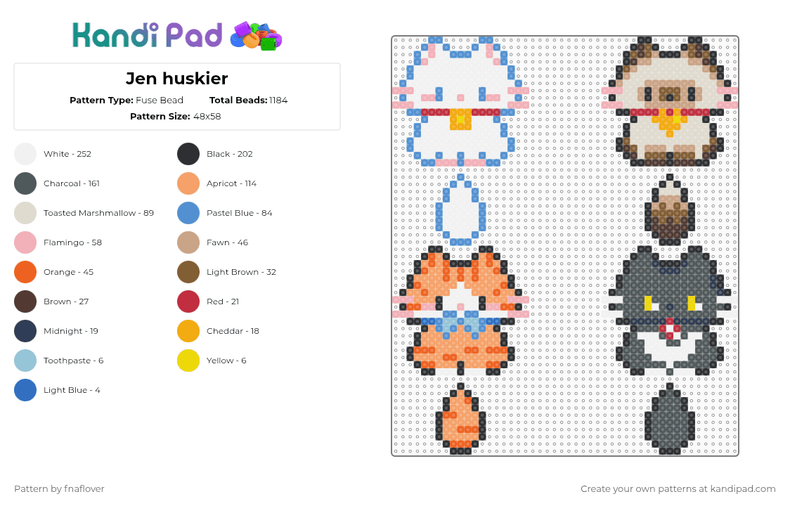 Jen huskier - Fuse Bead Pattern by fnaflover on Kandi Pad - beige,orange,light blue,pink