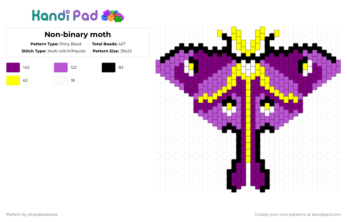 Non-binary moth - Pony Bead Pattern by dropdeaddraw on Kandi Pad - pink