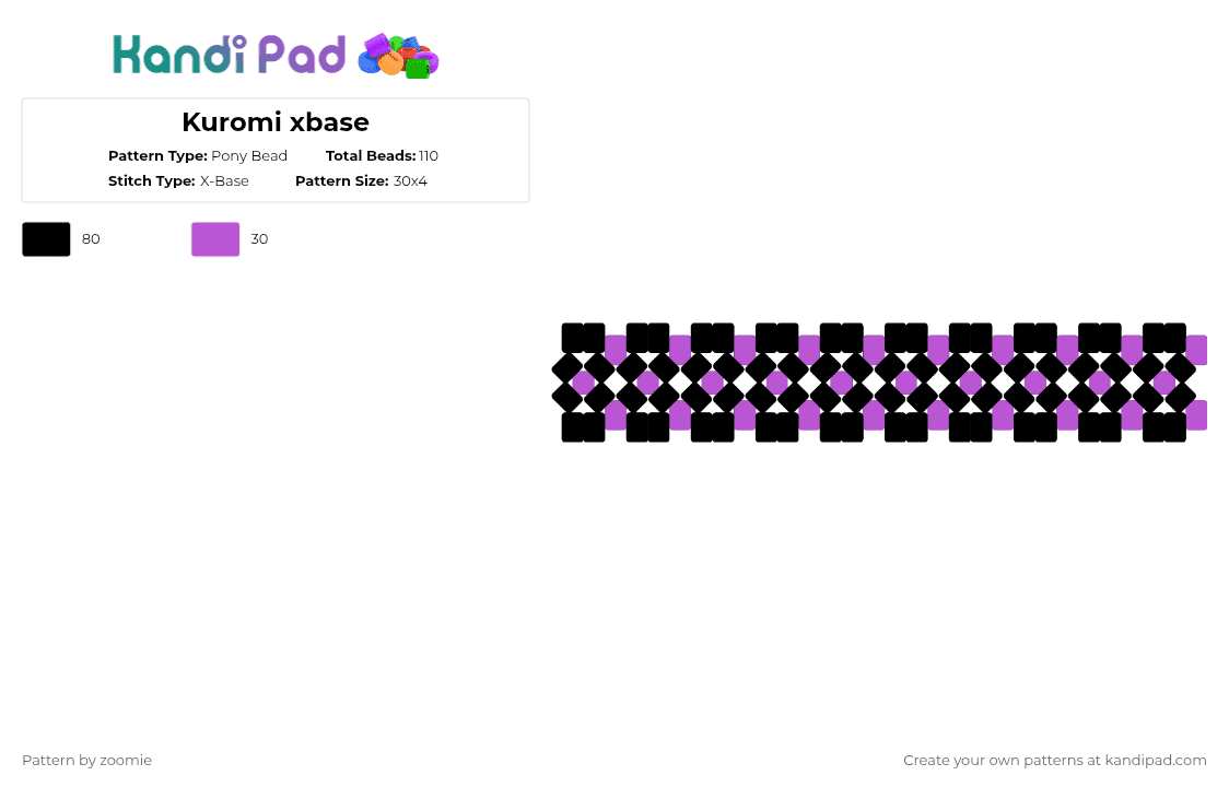 Kuromi xbase - Pony Bead Pattern by zoomie on Kandi Pad - black,pink