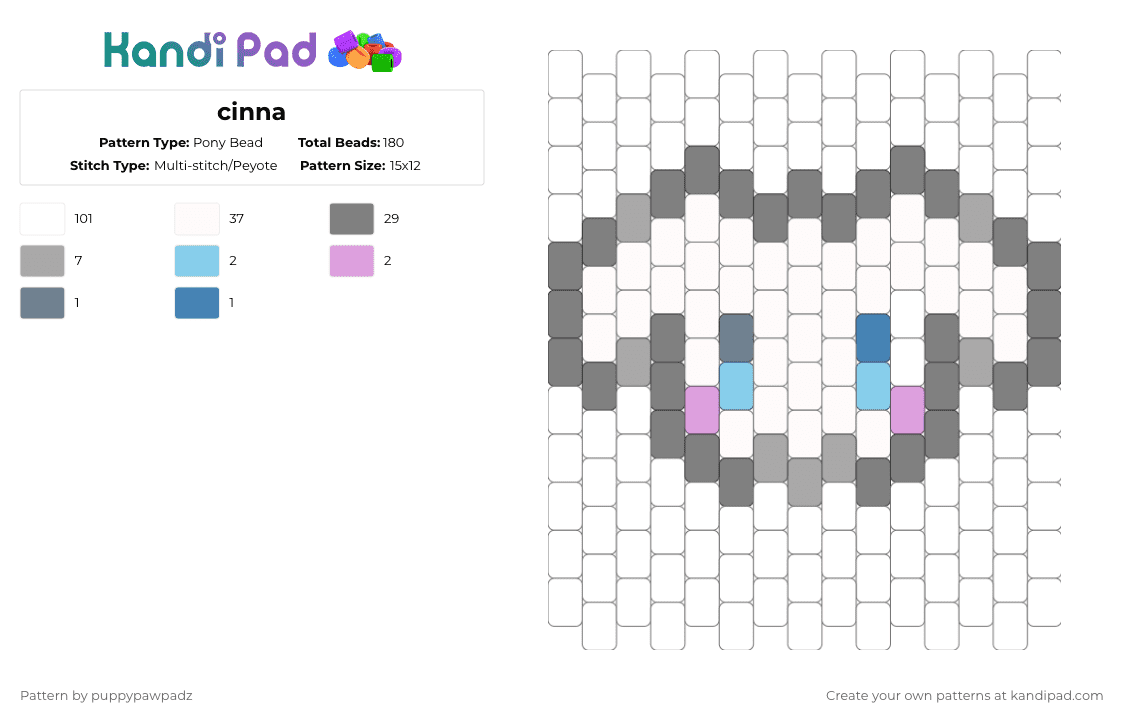 cinna - Pony Bead Pattern by puppypawpadz on Kandi Pad - white,gray