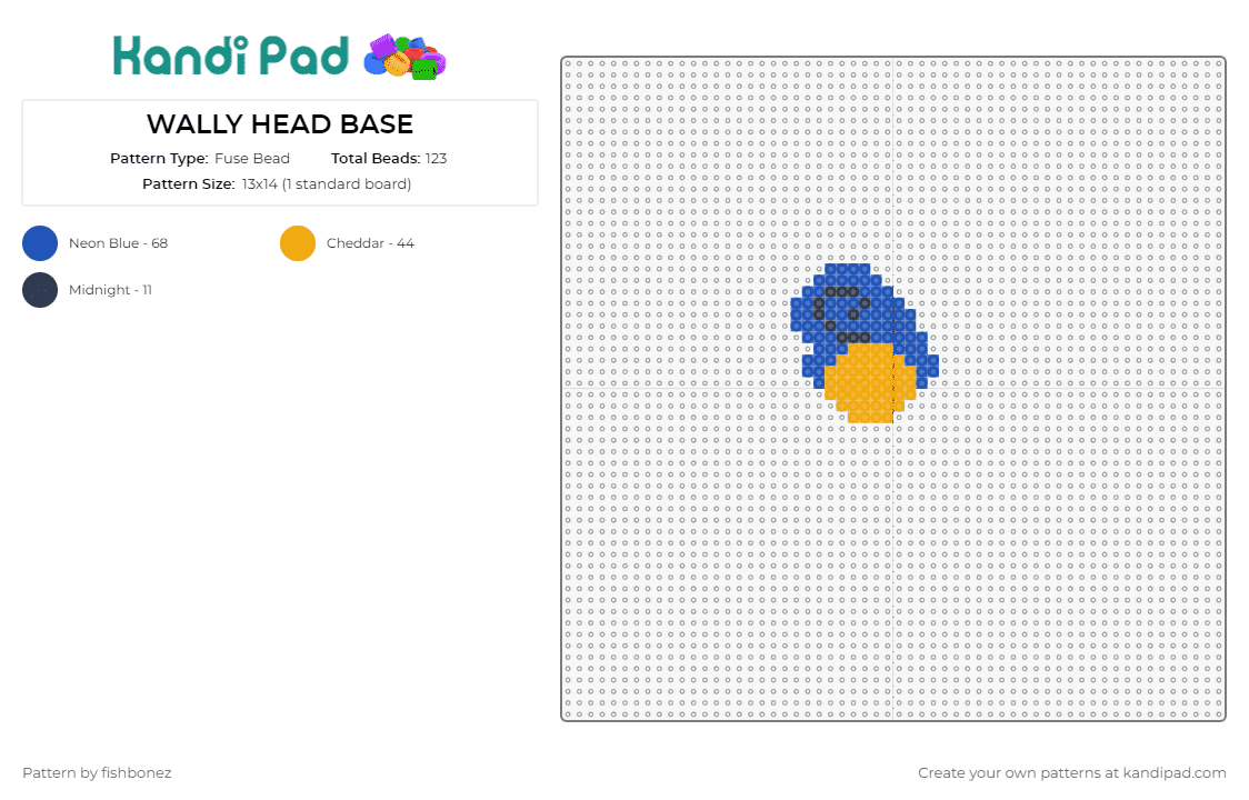 WALLY HEAD BASE - Fuse Bead Pattern by fishbonez on Kandi Pad - wally,welcome home,character,nostalgia,iconic,friendly,blue,yellow