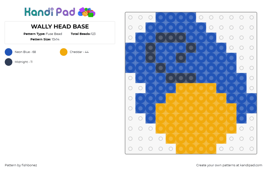 WALLY HEAD BASE - Fuse Bead Pattern by fishbonez on Kandi Pad - wally,welcome home,character,nostalgia,friendly,blue,yellow