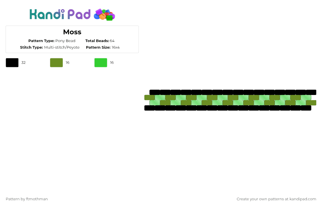 Moss - Pony Bead Pattern by ftmothman on Kandi Pad - black,green