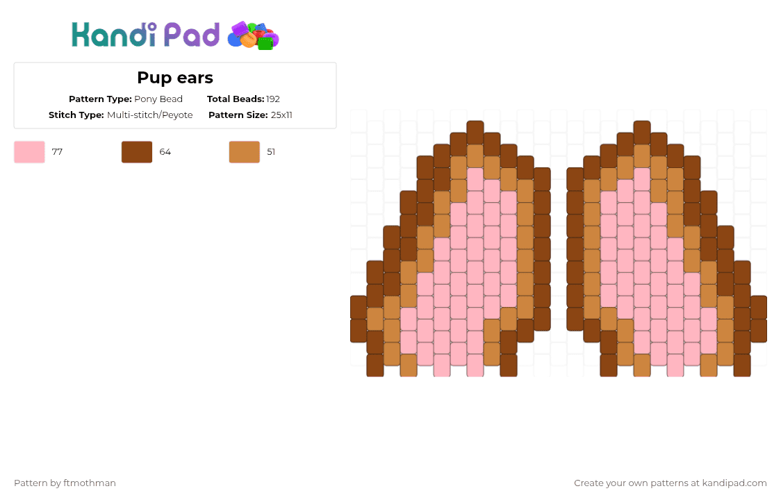 Pup ears - Pony Bead Pattern by ftmothman on Kandi Pad - pink,red,pup,ears,furry