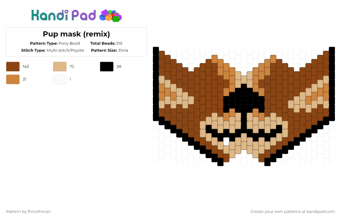 Pup mask (remix) - Pony Bead Pattern by ftmothman on Kandi Pad - red,pup,mask,furry