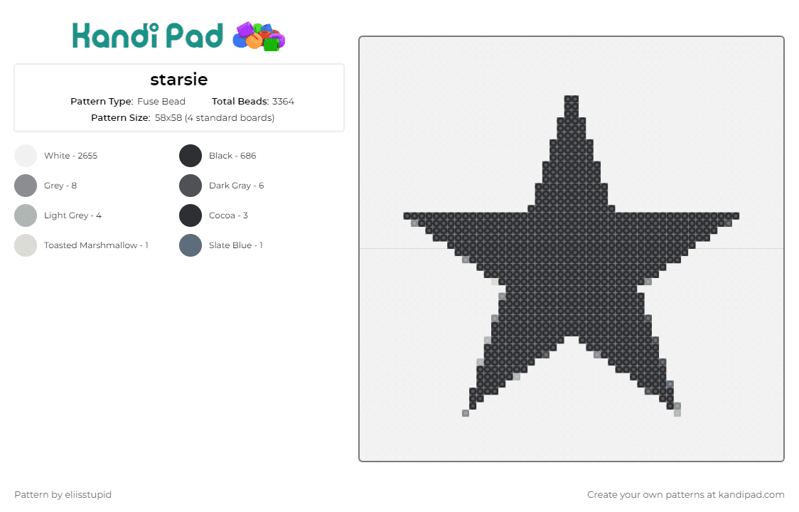starsie - Fuse Bead Pattern by eliisstupid on Kandi Pad - star,simple,basic,celestial,iconic,geometric,shape,black
