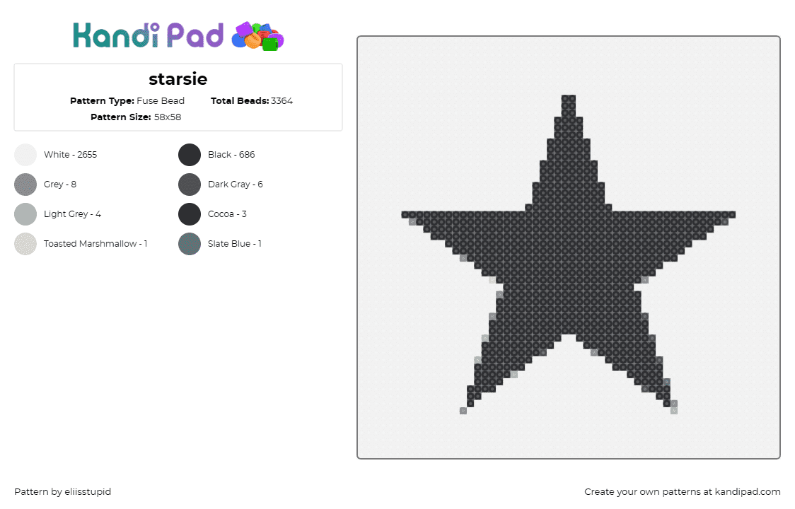 starsie - Fuse Bead Pattern by eliisstupid on Kandi Pad - star,simple,basic,celestial,geometric,shape,black