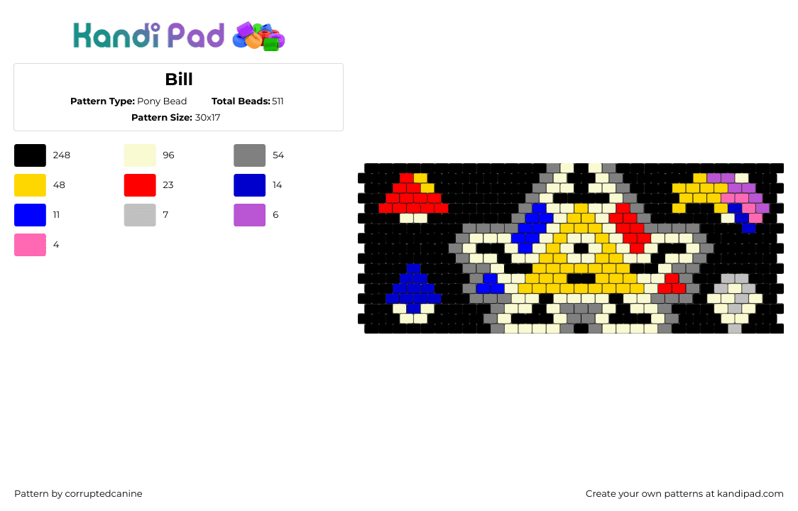 Bill - Pony Bead Pattern by corruptedcanine on Kandi Pad - bill cipher,gravity falls,character,demon,cartoon,tv show,triangle,cyclops,cuff,dark,yellow,black