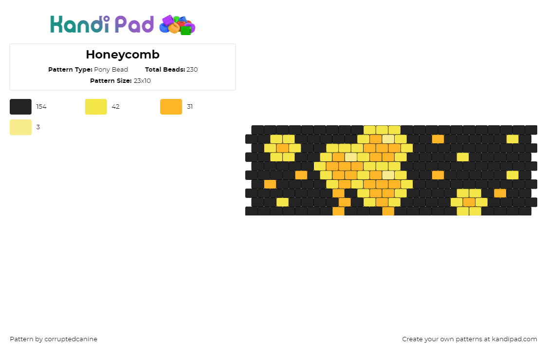 Honeycomb - Pony Bead Pattern by corruptedcanine on Kandi Pad - honeycomb,honey,food,dark,cuff,bees,yellow,orange,black