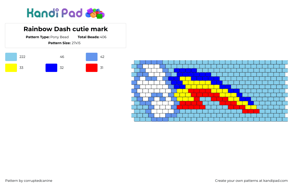 Rainbow Dash cutie mark - Pony Bead Pattern by corruptedcanine on Kandi Pad - rainbow dash,mlp,my little pony,cloud,cuff,sky,light blue,red,yellow