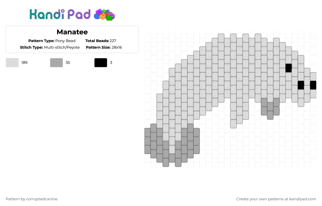 Manatee - Pony Bead Pattern by corruptedcanine on Kandi Pad - keychain, manatee, white