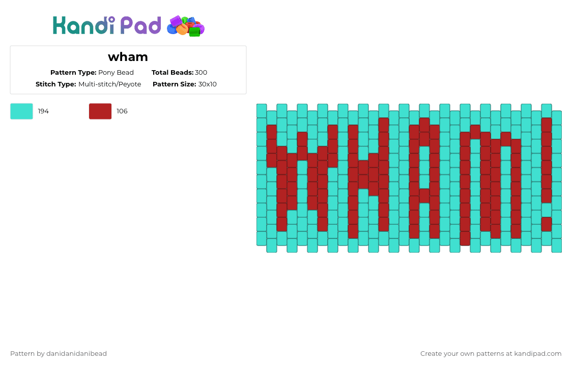 wham - Pony Bead Pattern by danidanidanibead on Kandi Pad - red,light blue,wham,music,80s