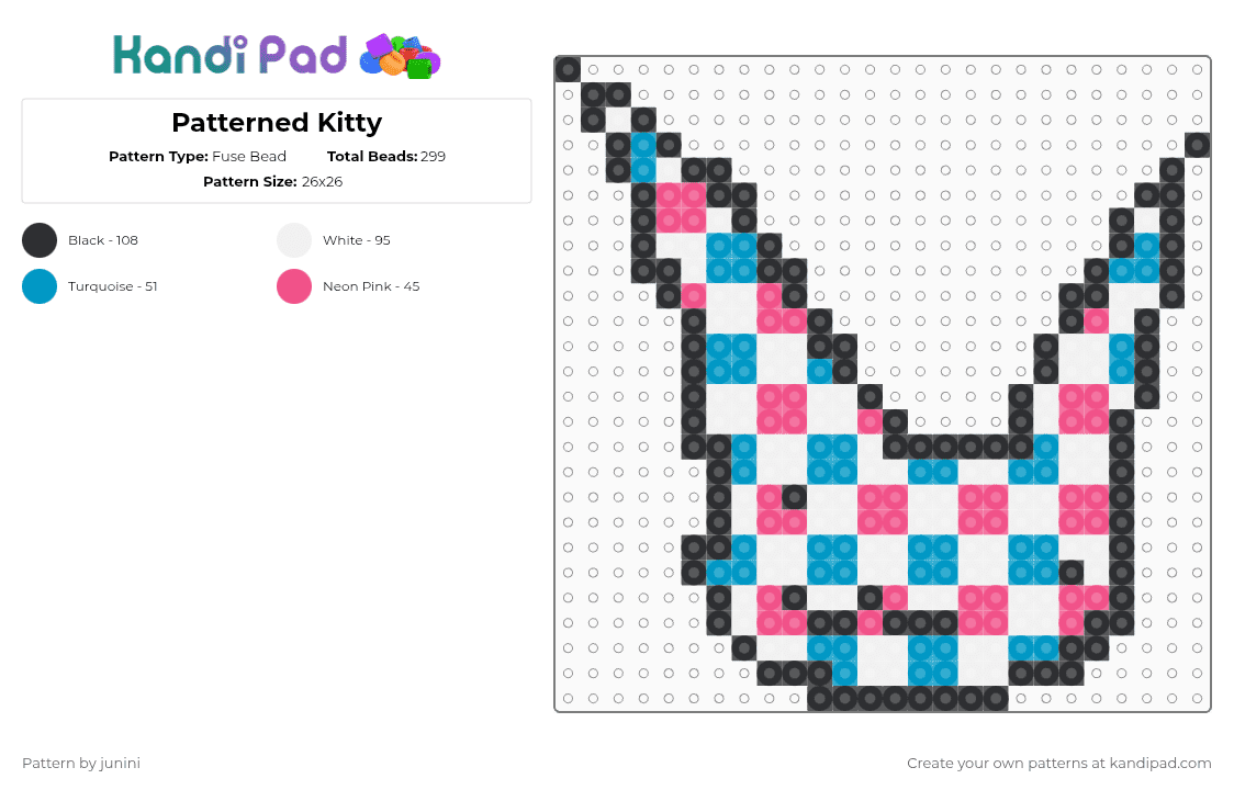 Patterned Kitty Fuse Bead Pattern - Kandi Pad | Kandi Patterns, Fuse ...