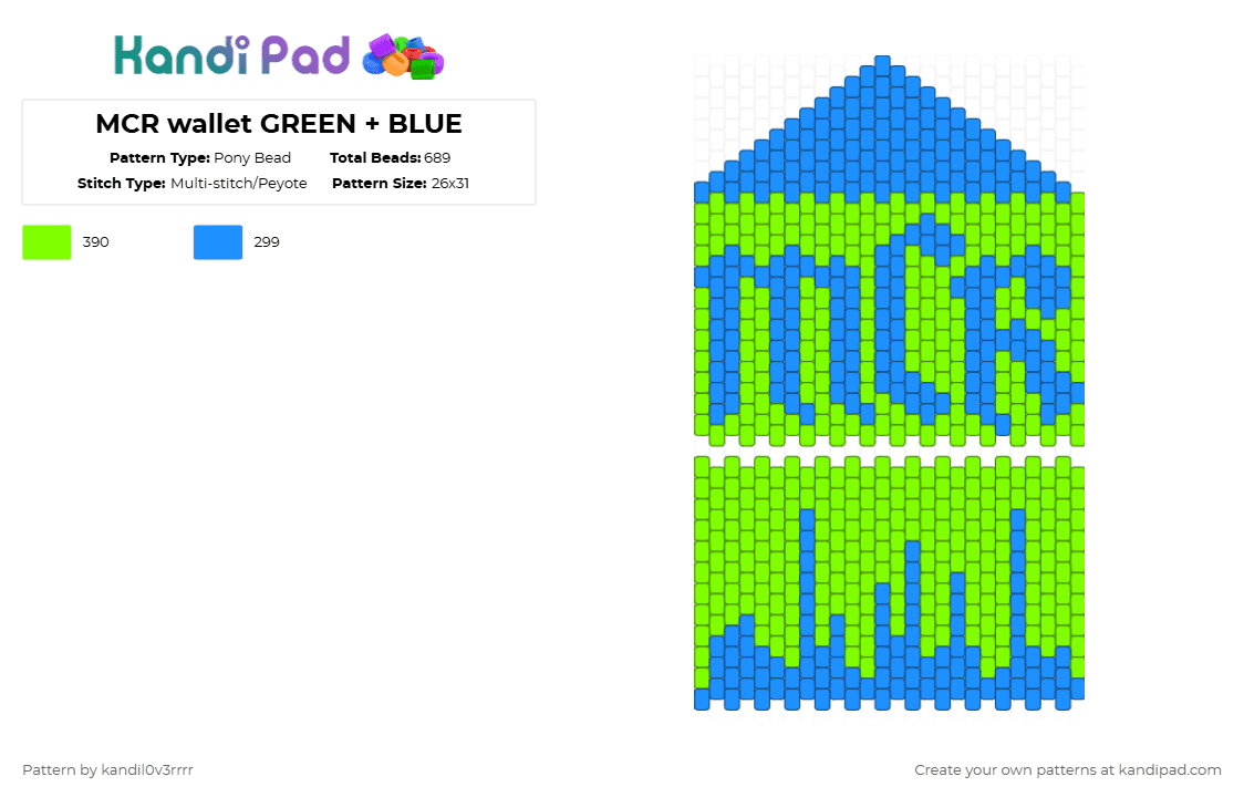 MCR wallet GREEN + BLUE - Pony Bead Pattern by kandil0v3rrrr on Kandi Pad - light blue,green
