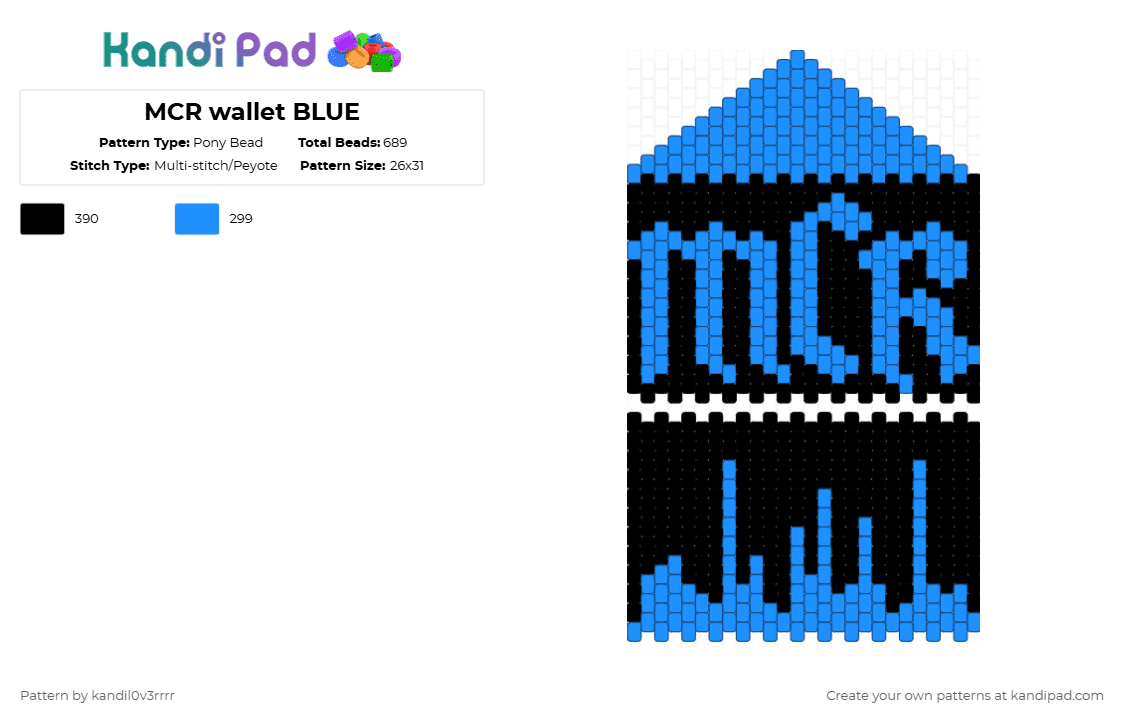 MCR wallet BLUE - Pony Bead Pattern by kandil0v3rrrr on Kandi Pad - black, light blue