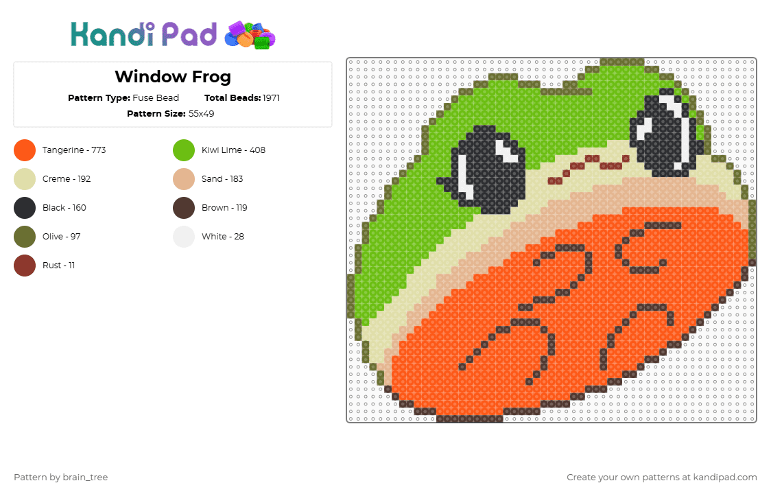 Window Frog - Fuse Bead Pattern by brain_tree on Kandi Pad - orange,green,frog,animals,cute,chibi