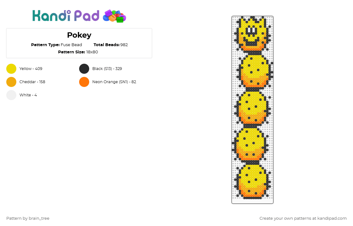 Pokey - Fuse Bead Pattern by brain_tree on Kandi Pad - yellow,orange,mario,nintendo,gaming,retro,cactus
