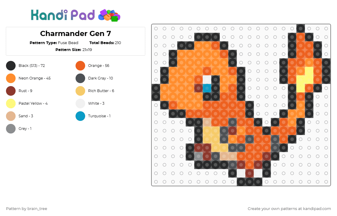 Charmander Gen 8 - Fuse Bead Pattern by brain_tree on Kandi Pad - pokemon,gaming,characters,cute,orange