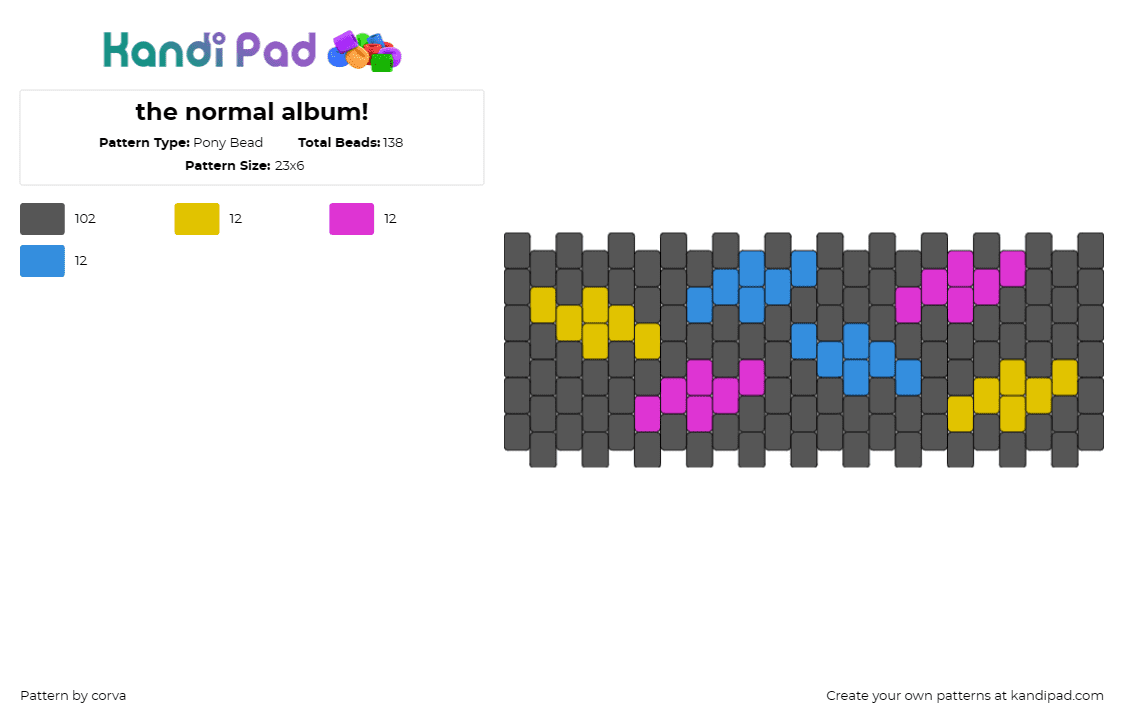 the normal album! - Pony Bead Pattern by corva on Kandi Pad - will wood,album,music,cuff,vibrant,stylish,graphical representation,gray