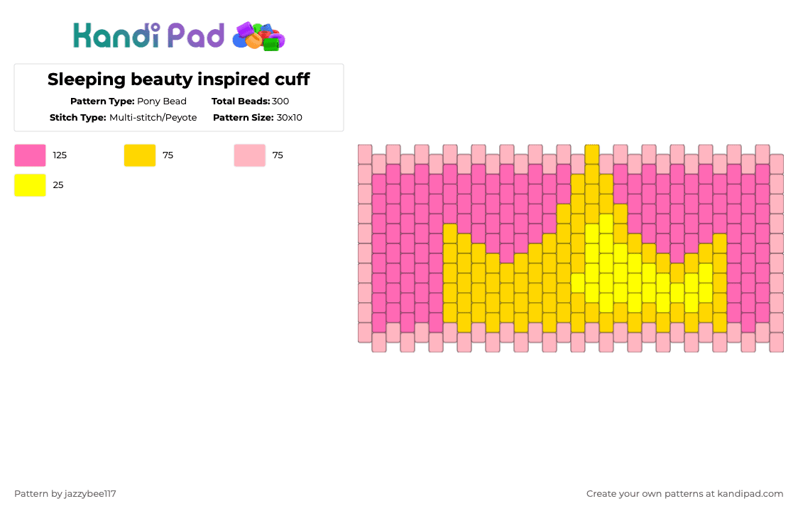 Sleeping beauty inspired cuff - Pony Bead Pattern by jazzybee117 on Kandi Pad - yellow,pink