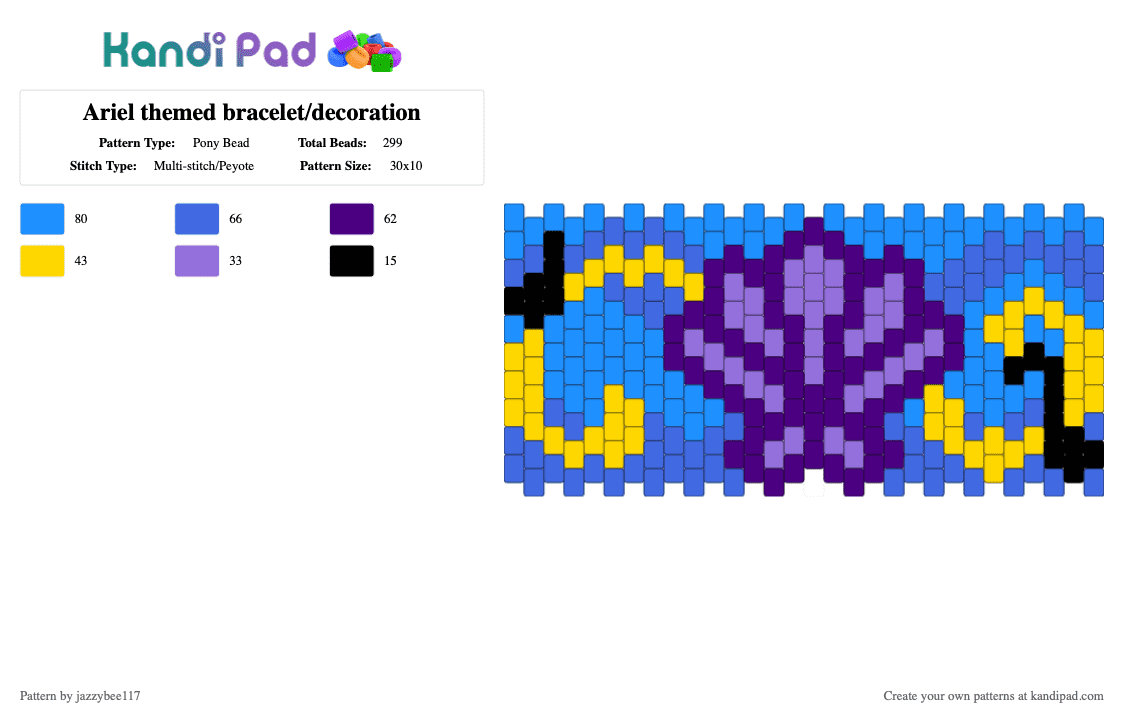 Ariel themed bracelet/decoration - Pony Bead Pattern by jazzybee117 on Kandi Pad - purple,light blue