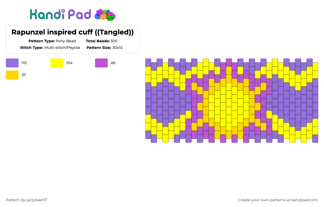 Rapunzel inspired cuff ((Tangled)) - Pony Bead Pattern by jazzybee117 on Kandi Pad - yellow,purple
