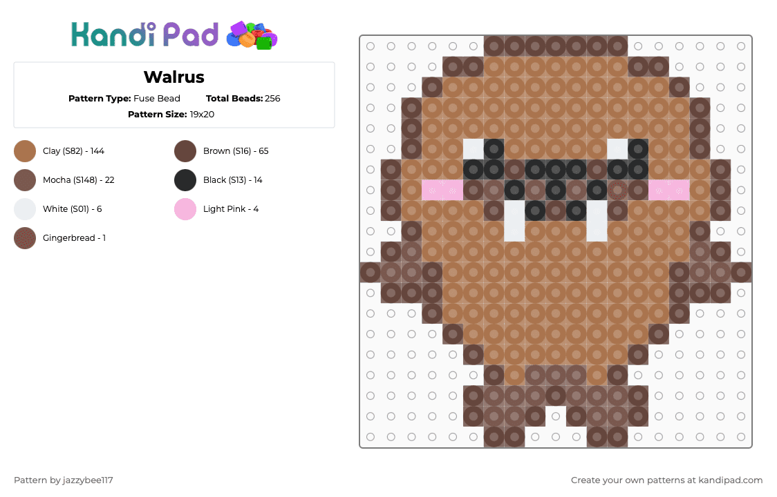 Walrus - Fuse Bead Pattern by jazzybee117 on Kandi Pad - walrus,cute,kawaii,animal,sea creature,tan
