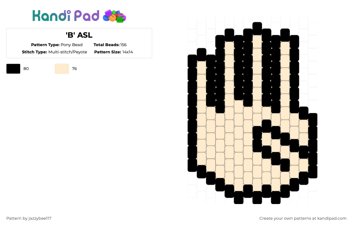 \'B\' ASL - Pony Bead Pattern by jazzybee117 on Kandi Pad - black,beige
