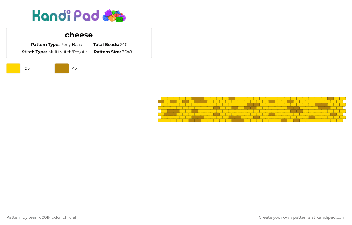 cheese - Pony Bead Pattern by teamc00lkiddunofficial on Kandi Pad - yellow,cheese